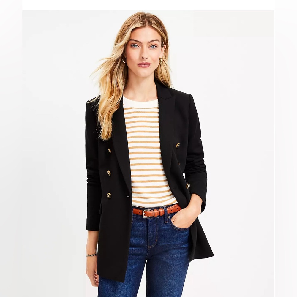 NWT Ann Taylor Loft Double Breasted Blazer Black